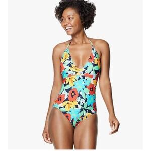 Speedo Floral Halter One-Piece Swimsuit in Black, Red, Yellow, Blue, Green